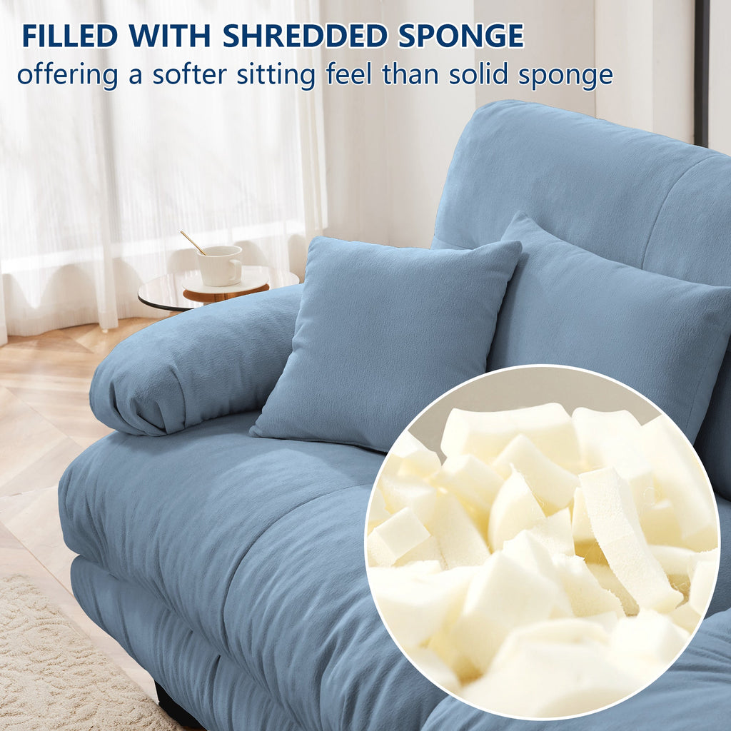 Sectional Sofa Cloud Chenille Blue 2 Seat Convertible Ottoman