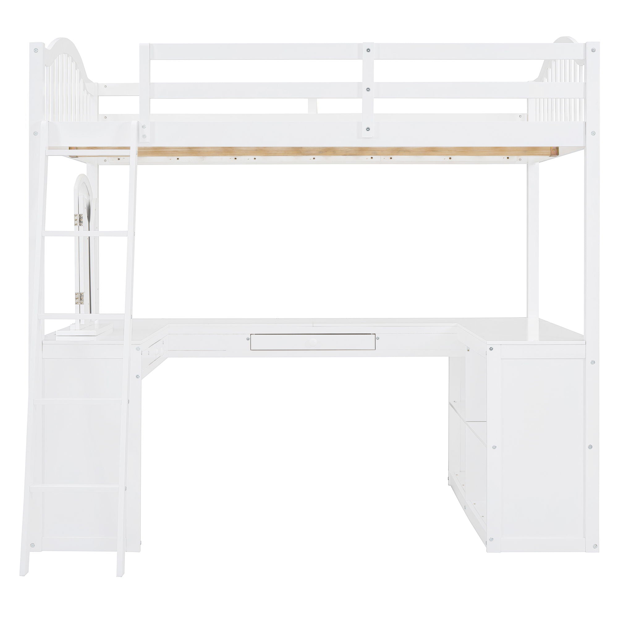 Loft Bed With Drawers, Cabinet, Shelves With Desk