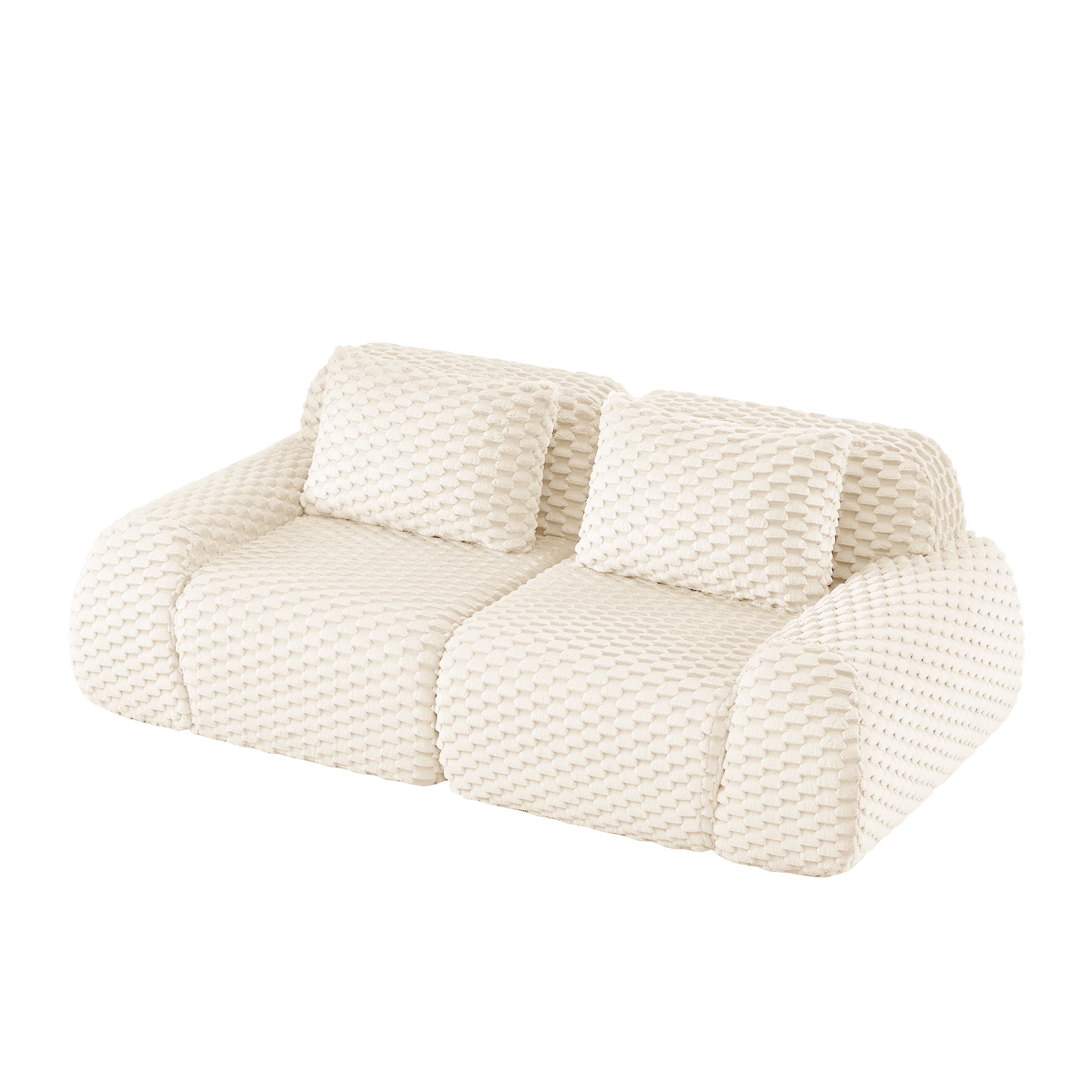 Sectional Sofa Modular Flannelette Cream Deep Seat 2 Seat No Assembly