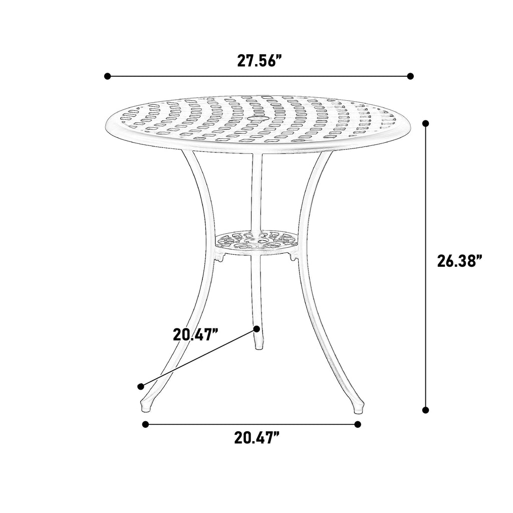 Outdoor Bistro Set Cast Aluminum White 3 Piece Umbrella Hole Cushions