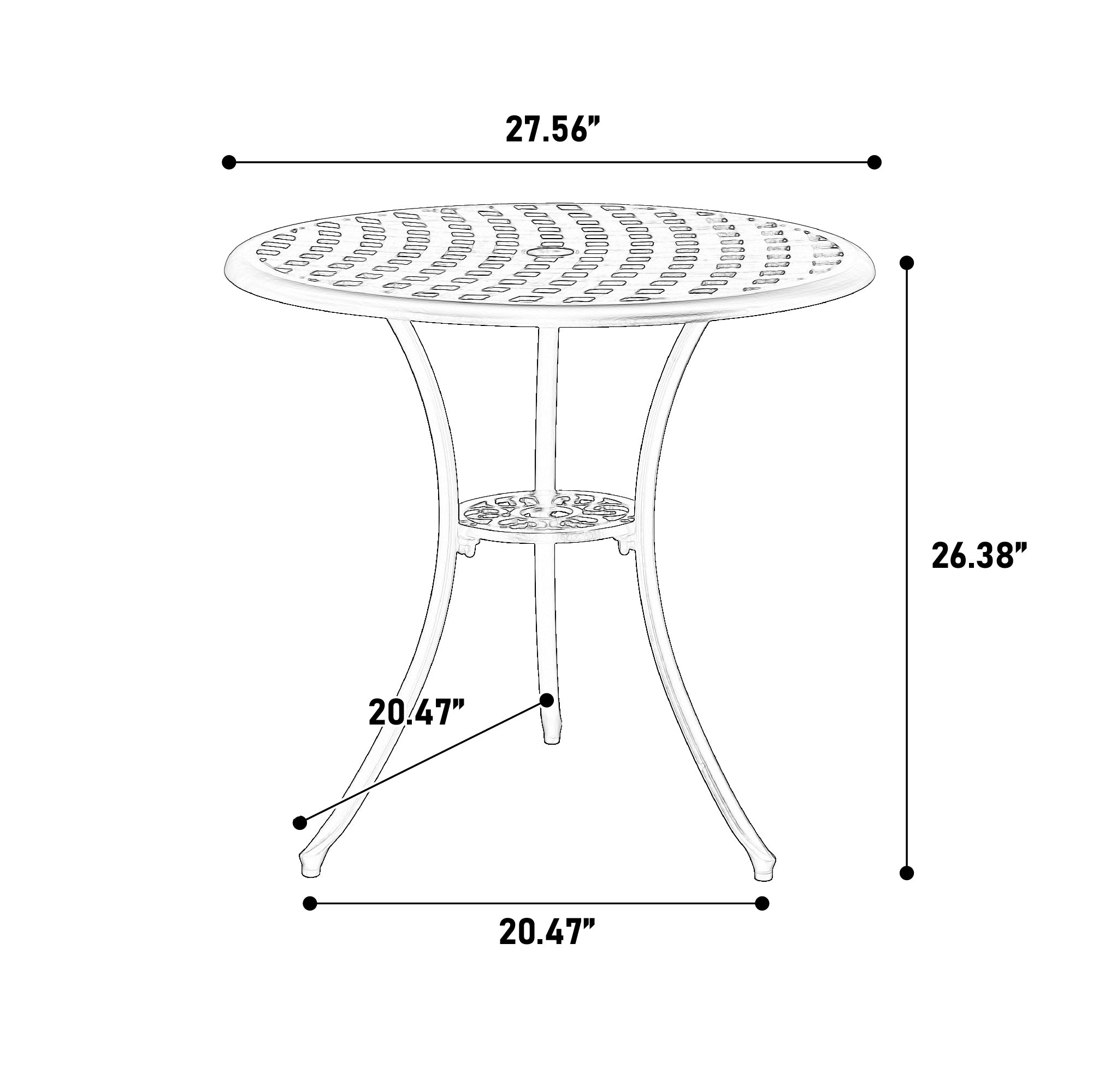 Outdoor Bistro Set Cast Aluminum White 3 Piece Umbrella Hole Cushions