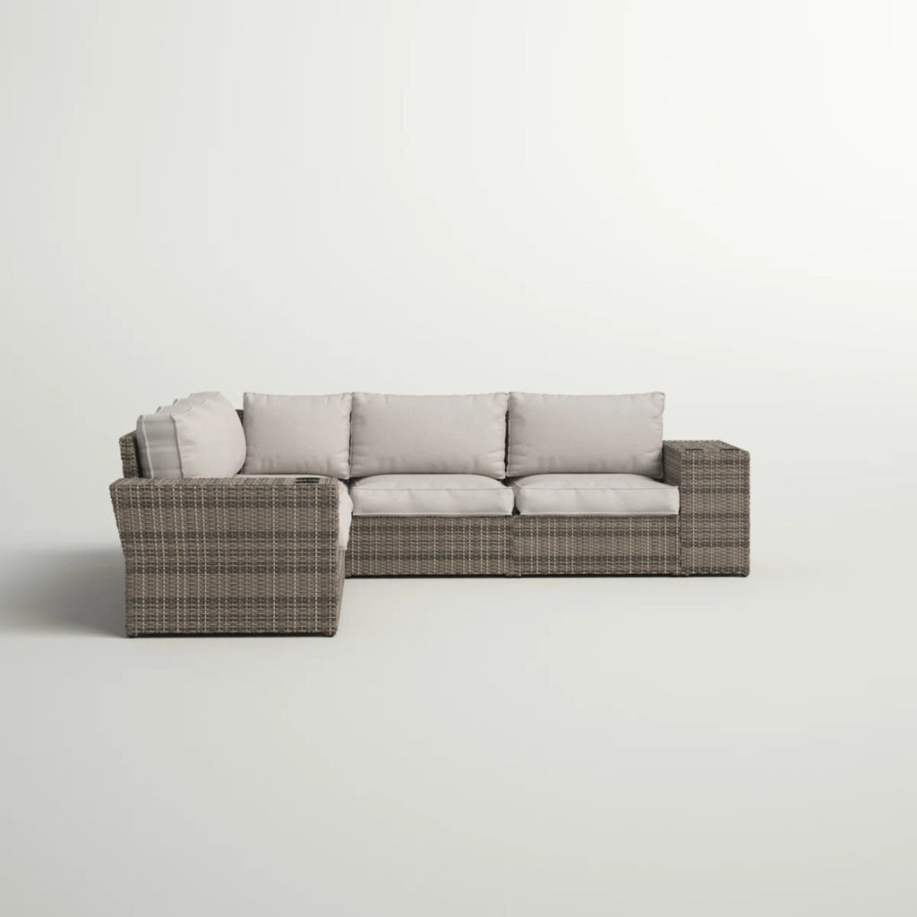 Outdoor Sectional Set HDPE Wicker Aluminum Gray L-Shape 102 In Seats 4