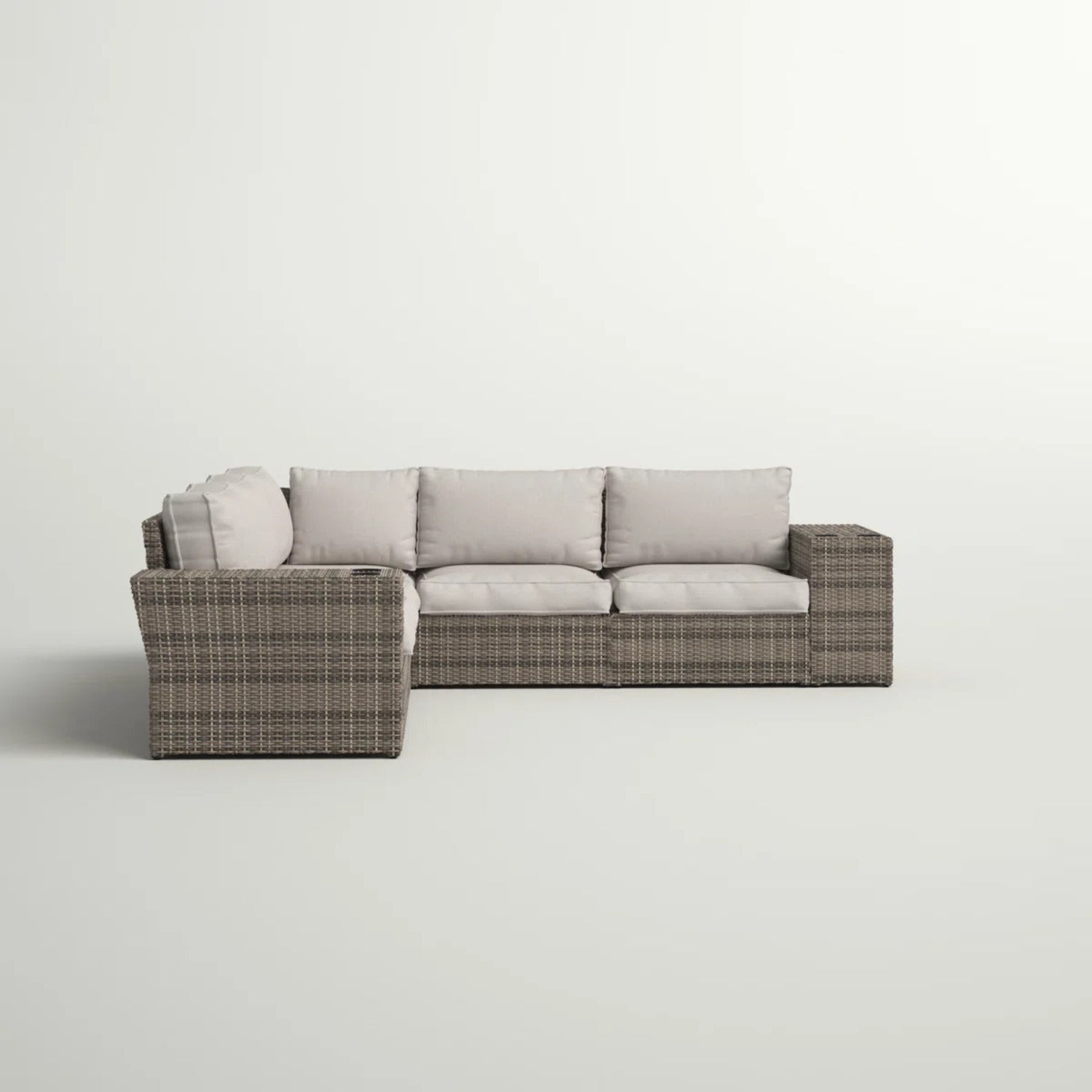 Outdoor Sectional Set HDPE Wicker Aluminum Gray L-Shape 102 In Seats 4