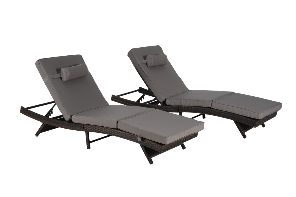 Outdoor Reclining Lounge Chair PE Rattan Dark Gray Set of 2