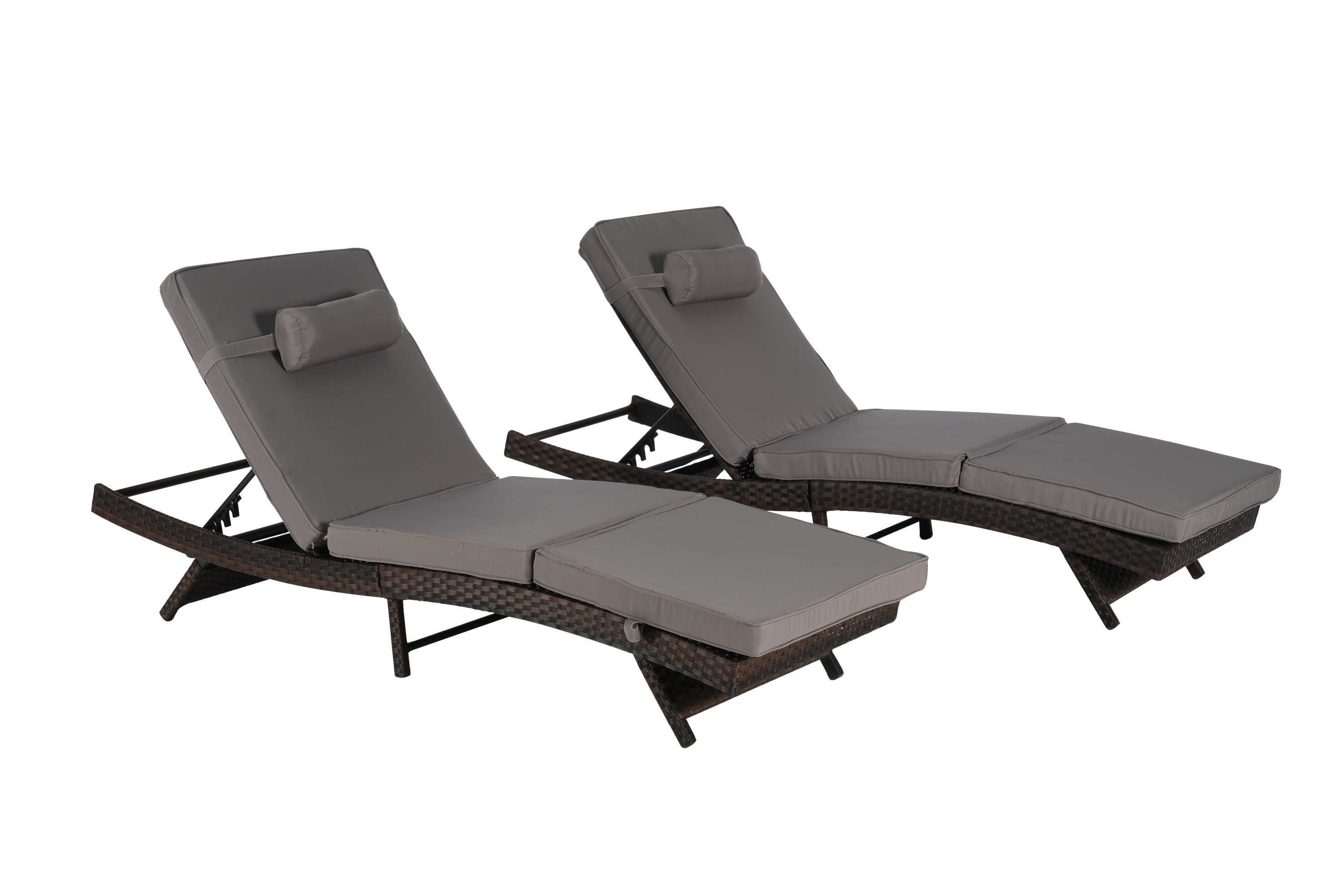 Outdoor Reclining Lounge Chair PE Rattan Dark Gray Set of 2