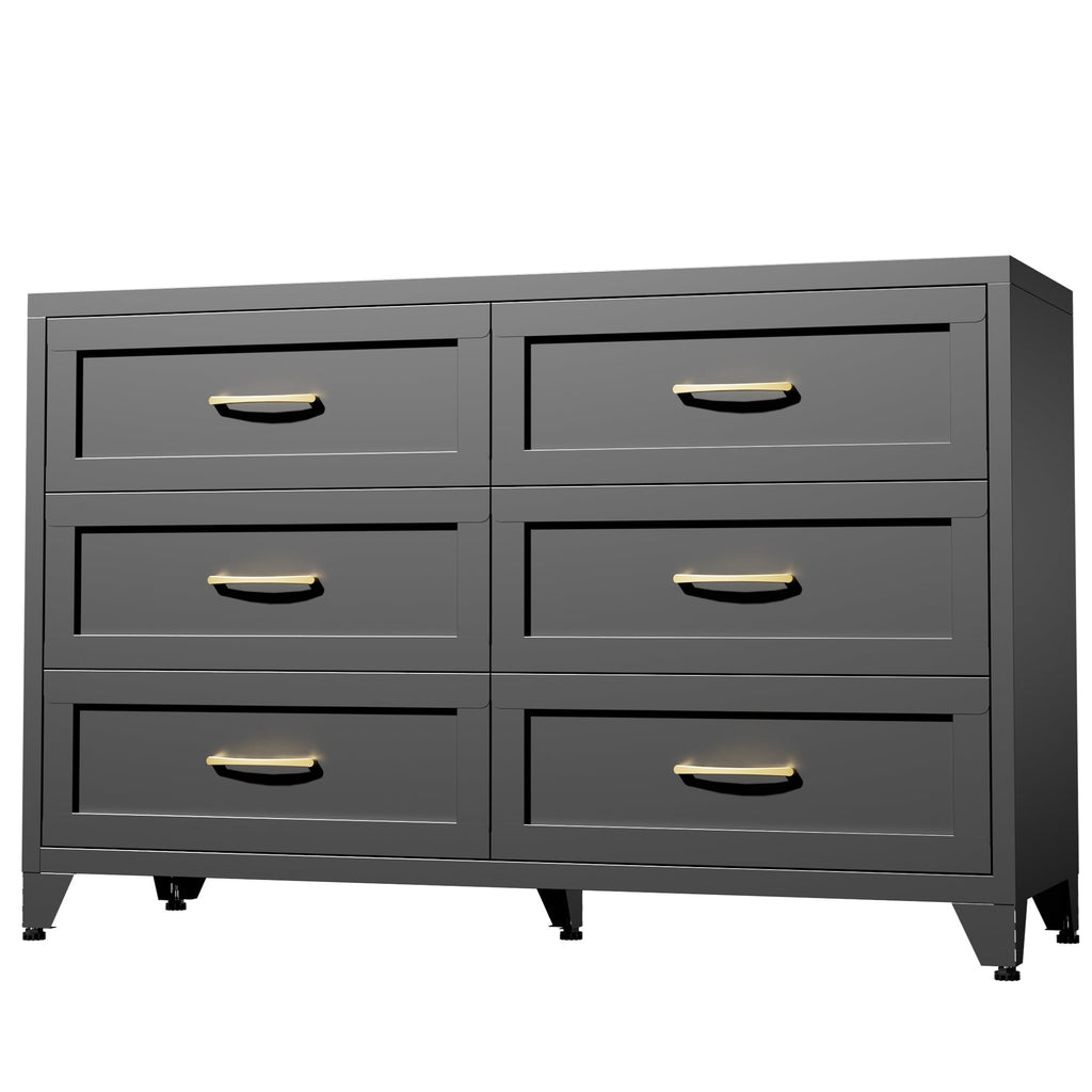 Dresser 6-Drawer Black Steel Smooth-Glide Powder Coat 47.3x15.8x30 In