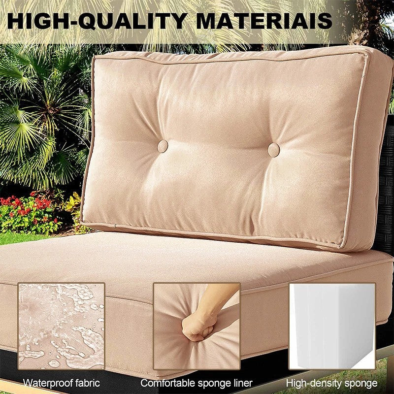Outdoor Sectional Set Iron Frame Brown Beige 7 Piece Glass Table 106 In