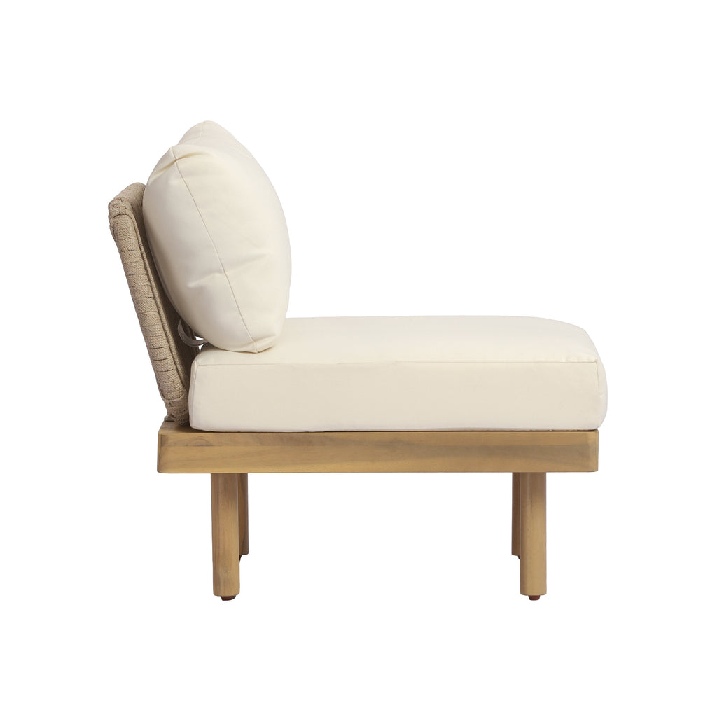 Outdoor Sectional Set Acacia Wood Rope Cream Beige Cushion 7 Piece Seats 6