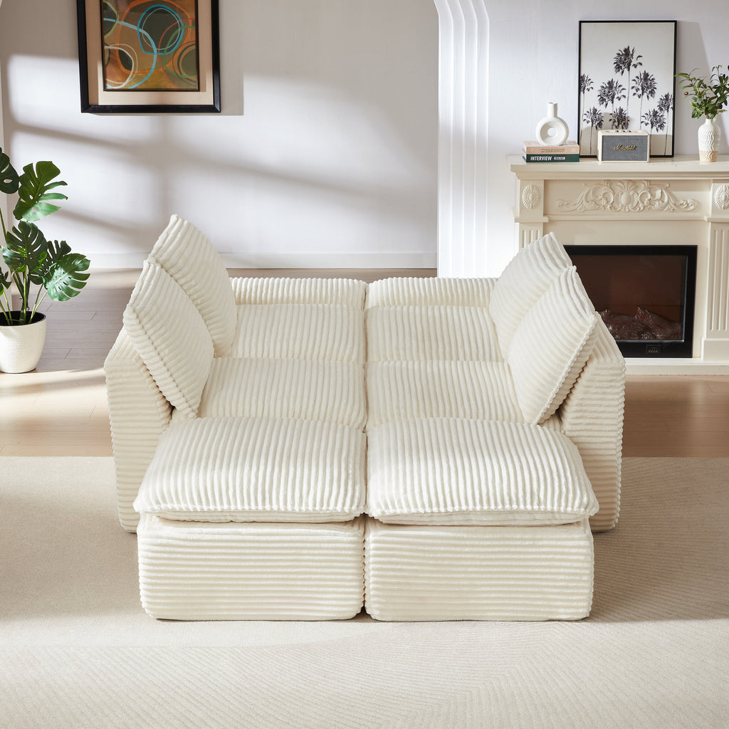 Sectional Sofa Cloud Modular Corduroy White 6 Seat 101 In Sponge Fill