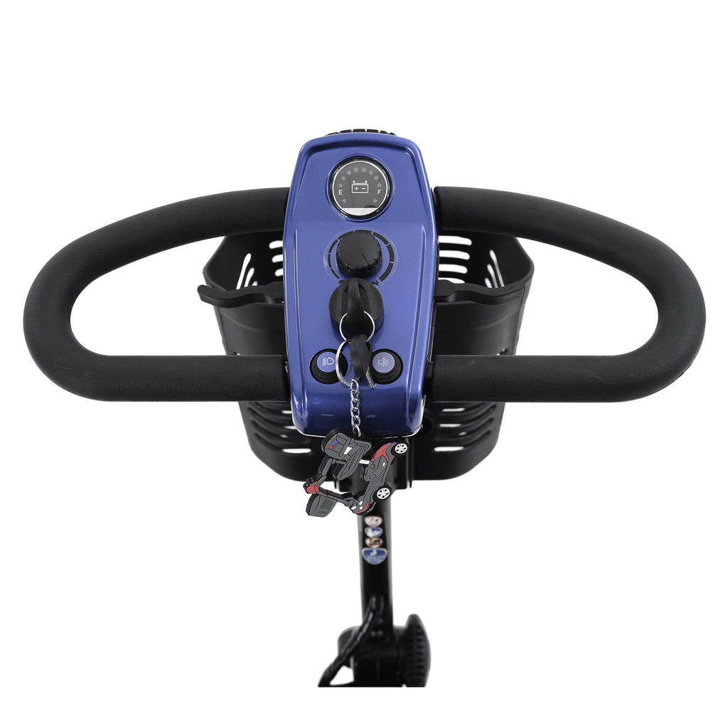 Mobility Scooter 4-Wheel Metal Blue 300 LB 10 Mile Basket Cup Holder 5 mph