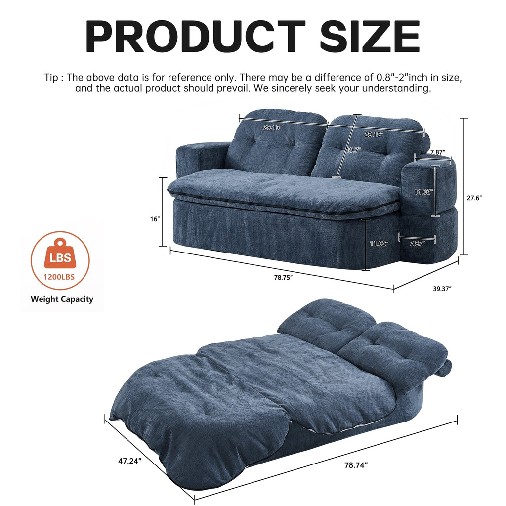Sofa Bed Floor Modern Dark Blue Convertible Sleeper No Assembly 78.7 In