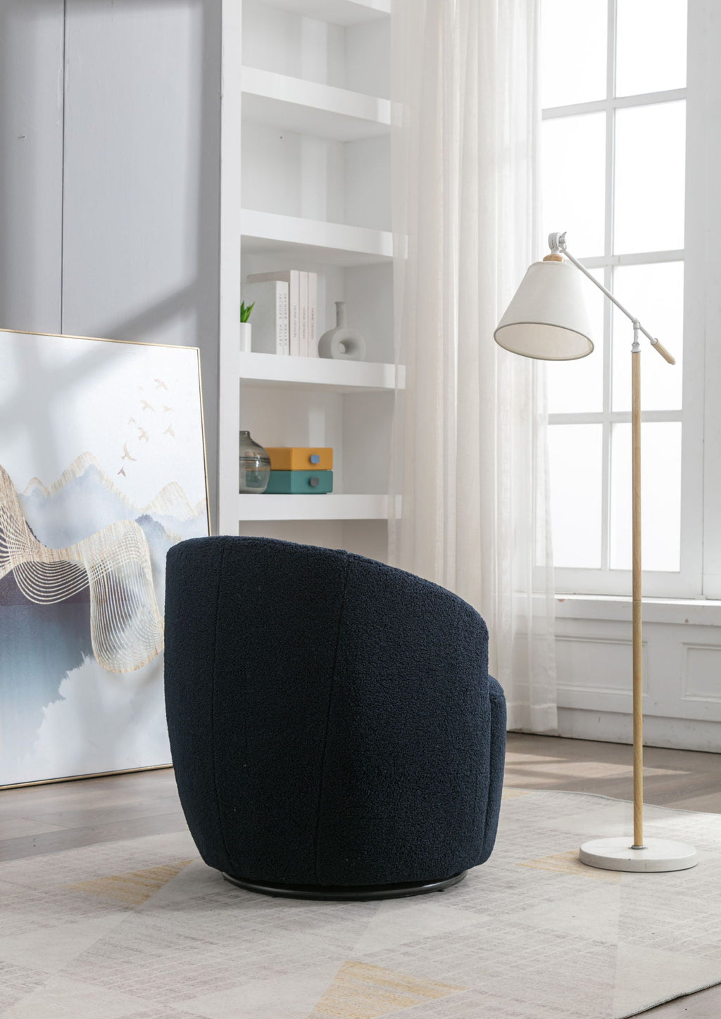 Teddy Fabric Swivel Accent Armchair Barrel Chair With Powder Coating Metal Ring