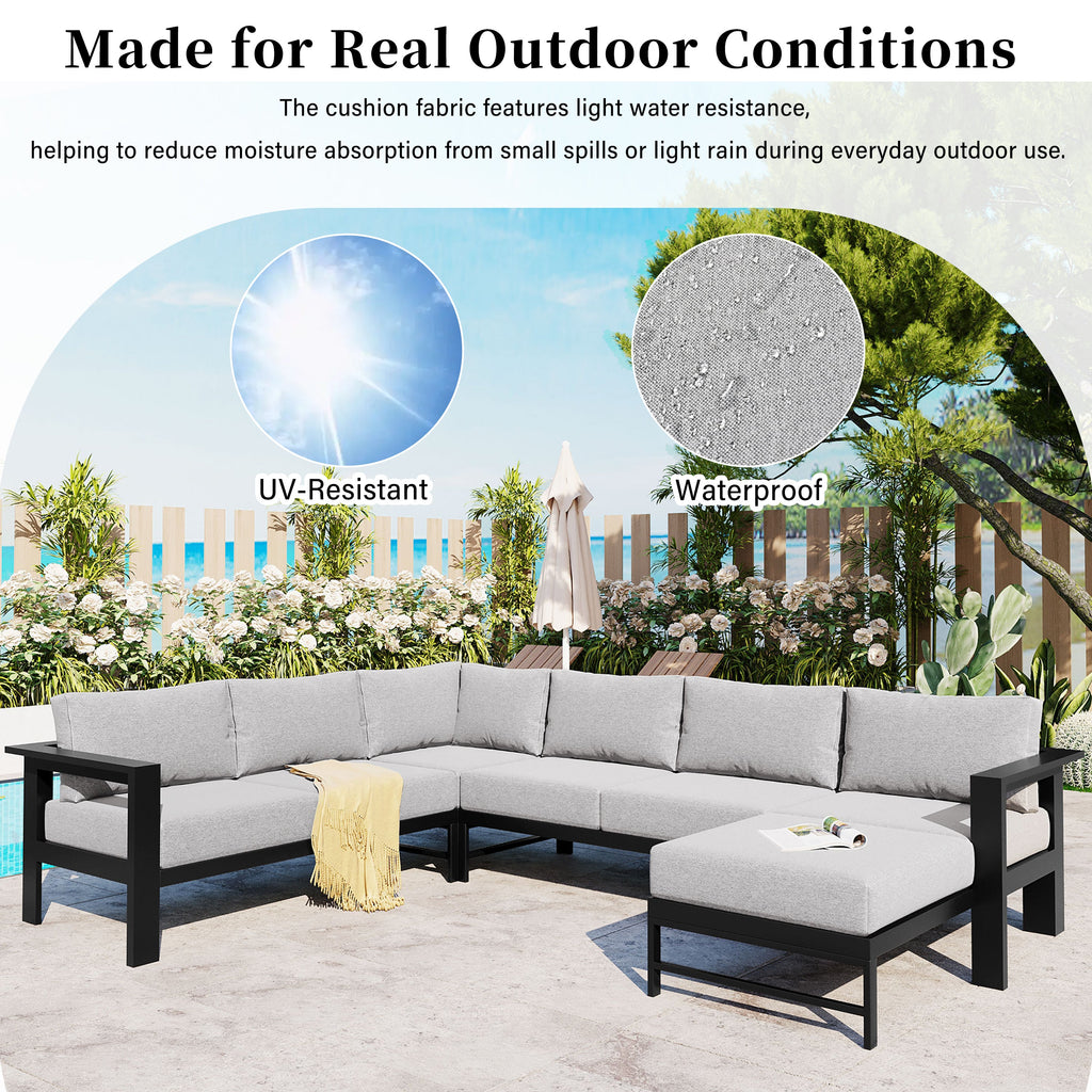 Outdoor Sectional Set Iron Gray U-Shape Seats 5 to 6 5.9 In Cushion