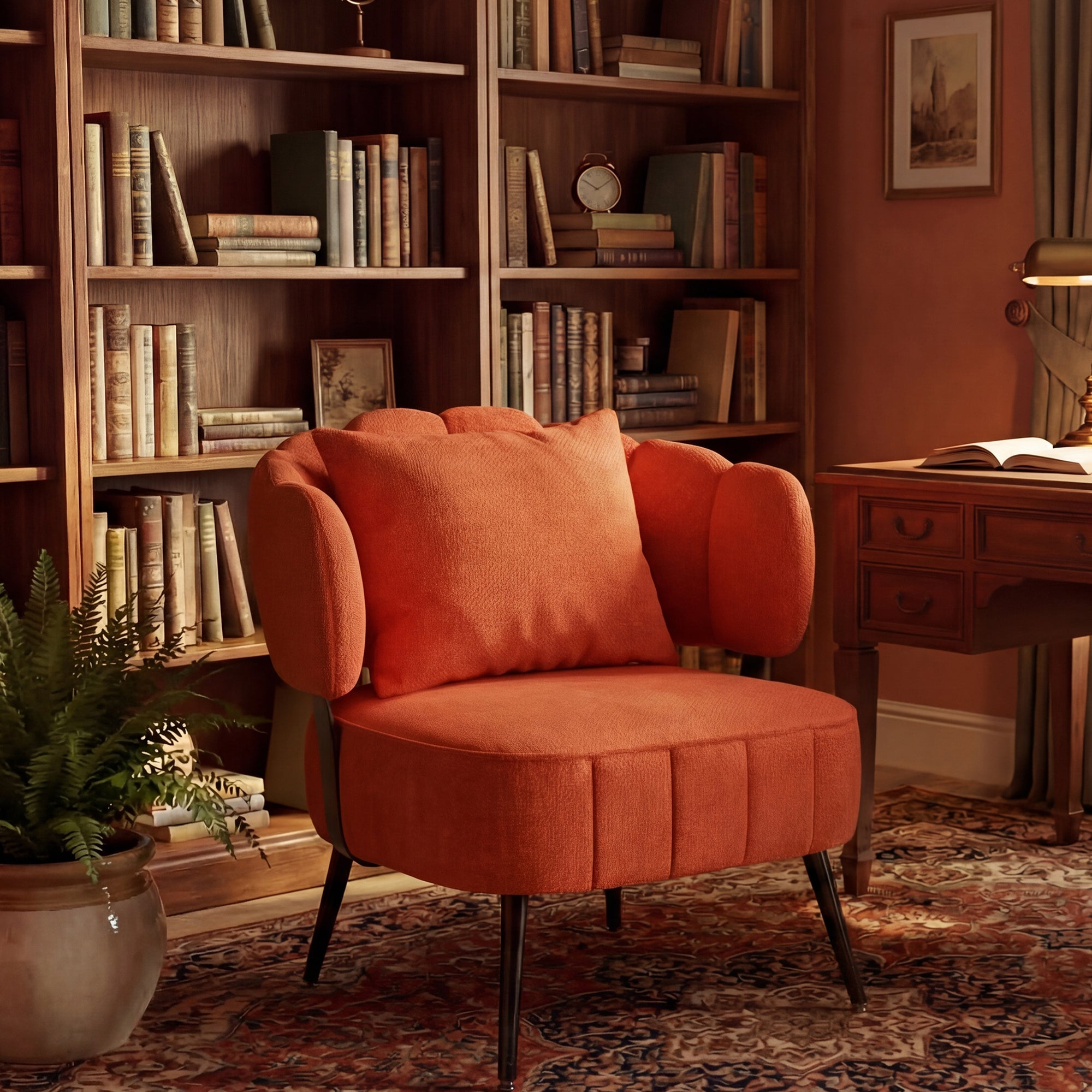 Accent Chair Barrel Armless Chenille Orange Pocket Coil Curved Arms 300 LB