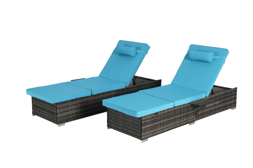 Chaise Lounge PE Rattan Steel Light Blue 5 Position Set of 2 600 LB