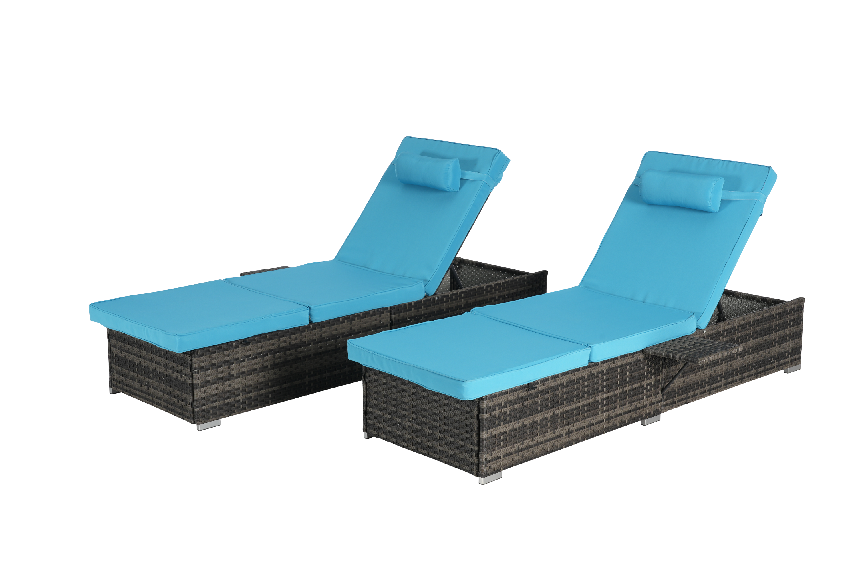 Chaise Lounge PE Rattan Steel Light Blue 5 Position Set of 2 600 LB