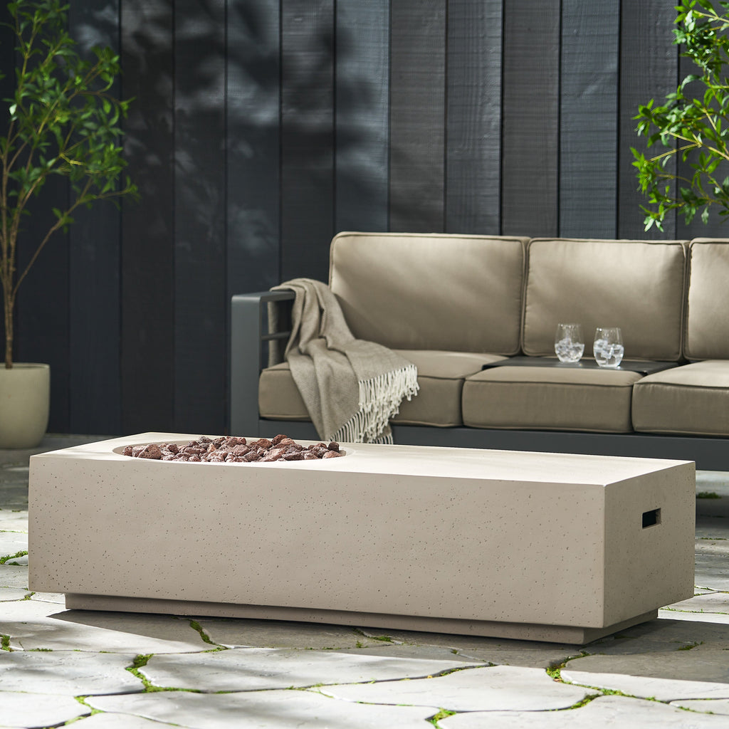 Rectangle 14.75 in MGO Fire Pit 50,000 BTU Light Grey (Tank Cover Not Included)