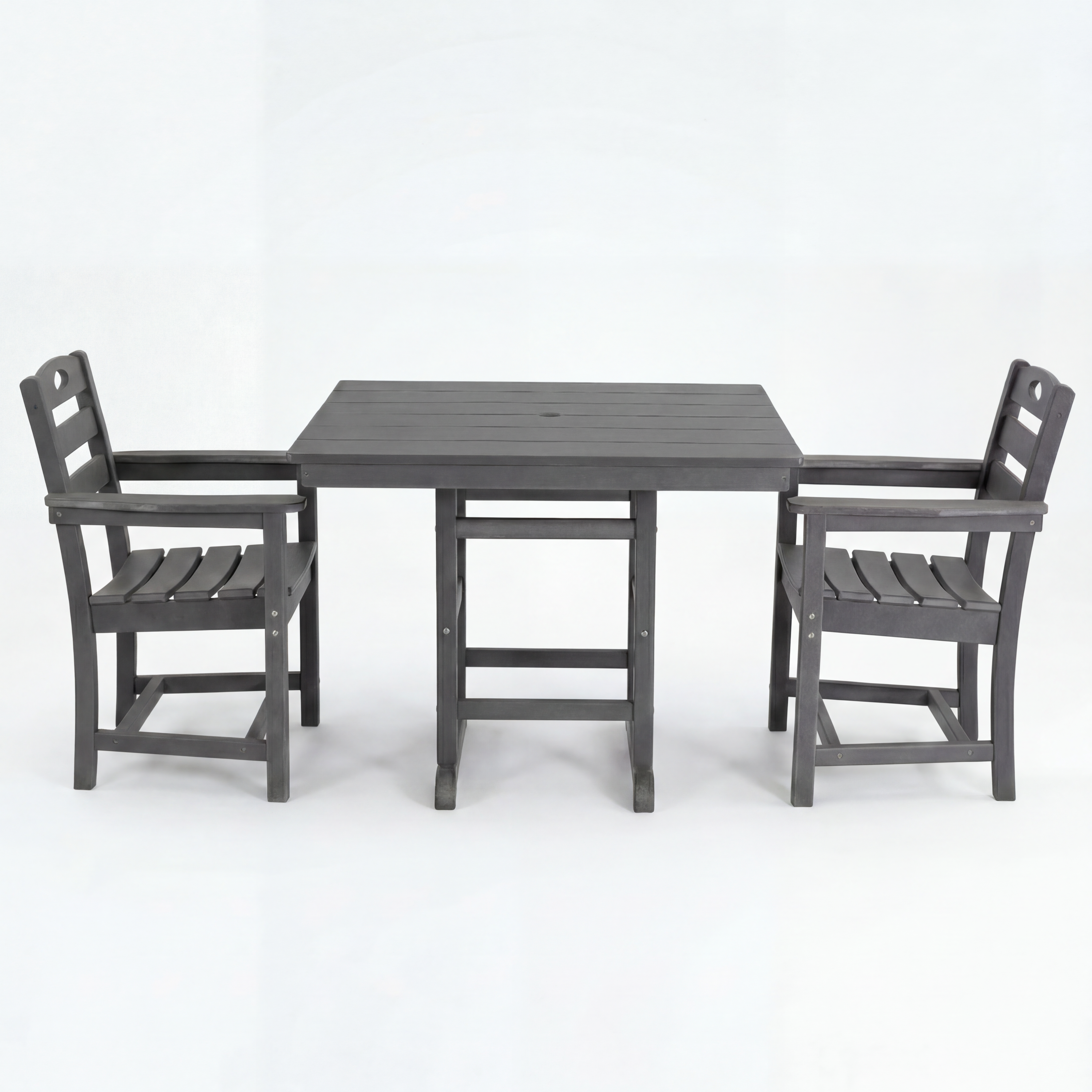 Outdoor Patio Set HDPE Gray 3 Piece Square Table 2 Armchairs Seats 2