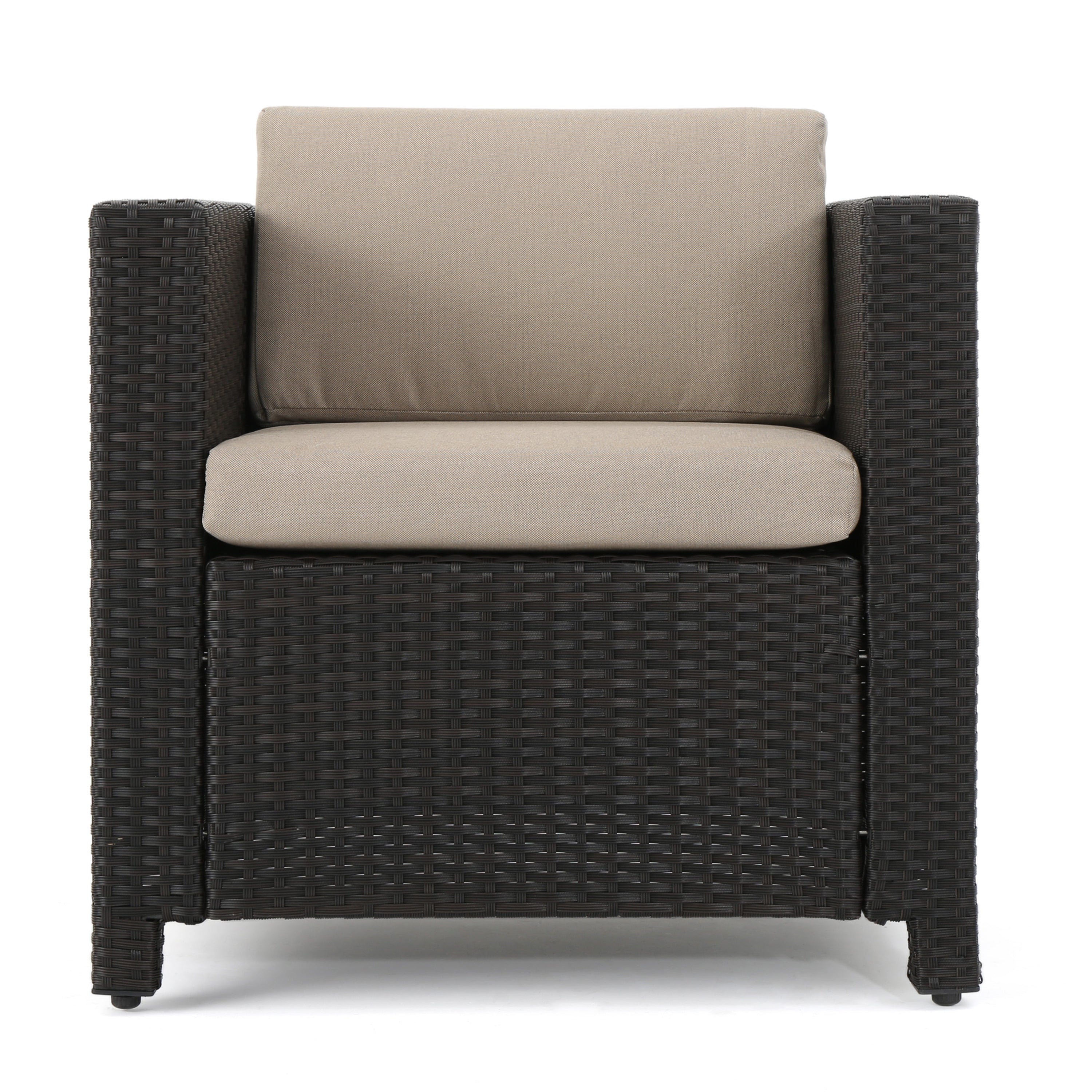 Outdoor Patio Set PE Rattan Dark Brown 4 Piece Loveseat Chairs Coffee Table