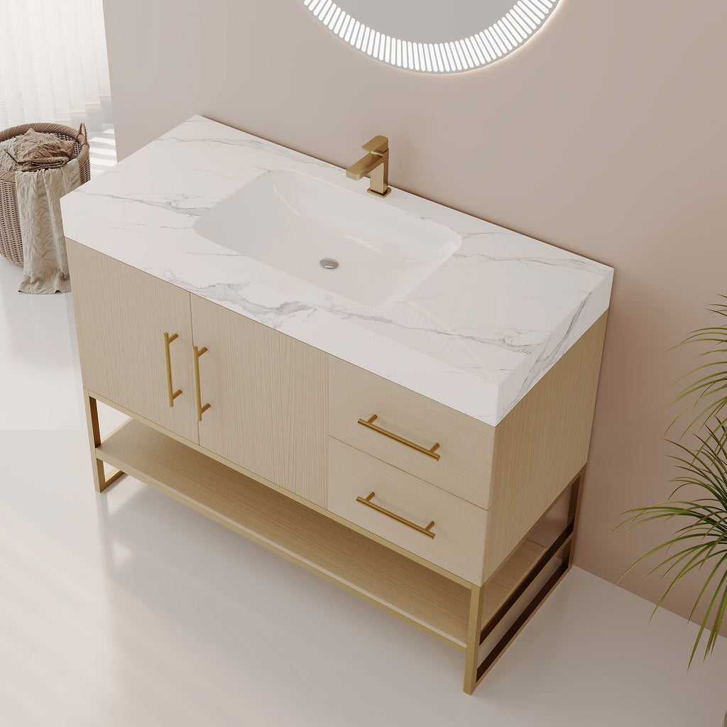 36' Modern Free-Standing Bathroom Vanity with Seamless Ceramic Sink & Sintere...