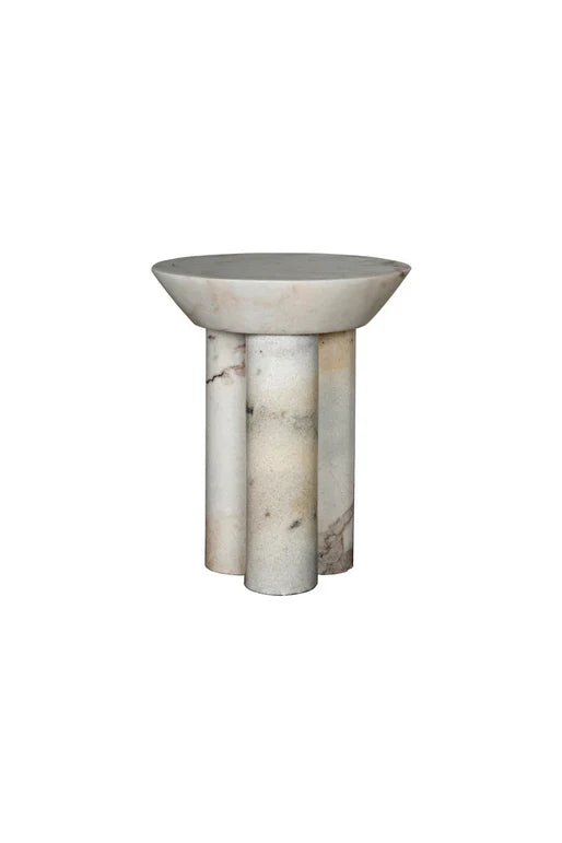 Afyon Sugar Marble Round Legs Side Table - Honed Finish 18x22