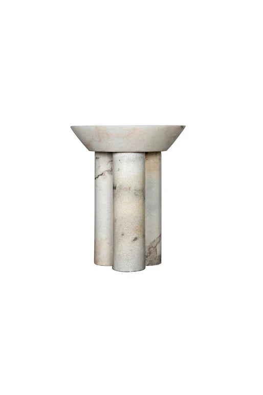Afyon Sugar Marble Round Legs Side Table - Honed Finish 18x22