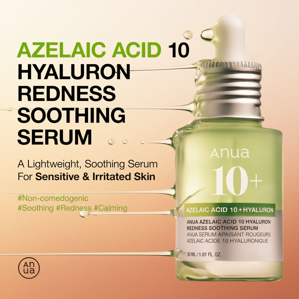 Anua soothing Azelaic Acid 10% Serum with Hyaluronic Acid & Niacinamide for Sensitive Skin - Korean Skincare for Breakouts & Redness Relief (30ml)