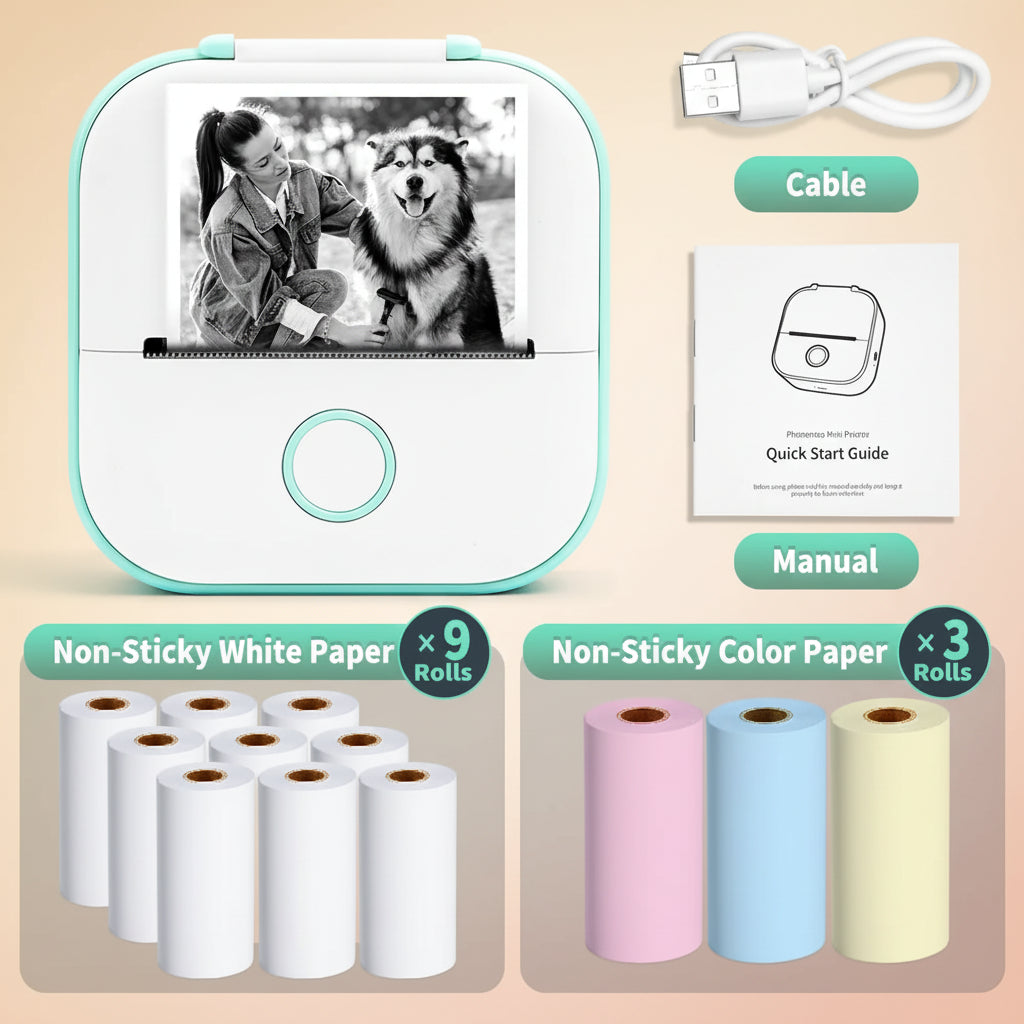 -Portable Mini Thermal Printer, T02 Pocket Label Printer, DIY Self-Adhesive Sticker Label Machine, Various Paper