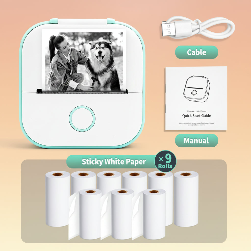 -Portable Mini Thermal Printer, T02 Pocket Label Printer, DIY Self-Adhesive Sticker Label Machine, Various Paper