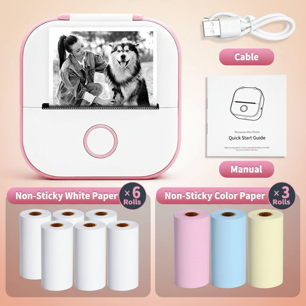 -Portable Mini Thermal Printer, T02 Pocket Label Printer, DIY Self-Adhesive Sticker Label Machine, Various Paper