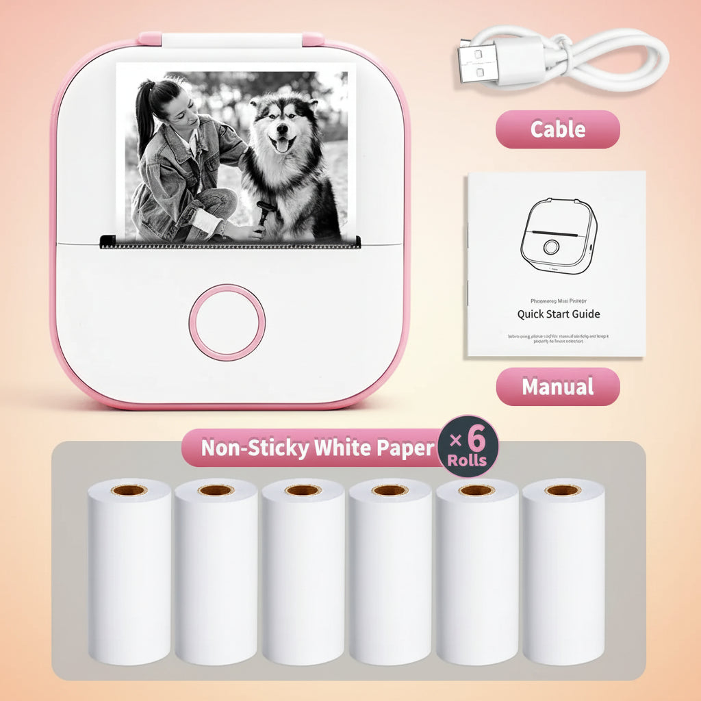 -Portable Mini Thermal Printer, T02 Pocket Label Printer, DIY Self-Adhesive Sticker Label Machine, Various Paper