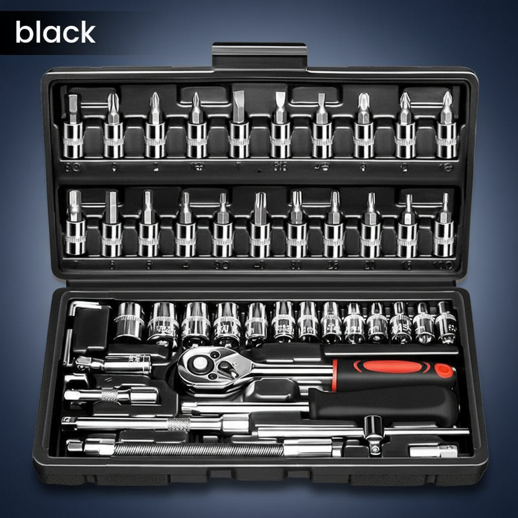 46/53Pcs 1/4 Inch Drive Socket Ratchet Wrench Set, with Bit Socket Set Metric and Extension Bar for Auto Repairing and Household, with Storage Case,Gift for Man,Husband,Springtok Tool Box Hardware