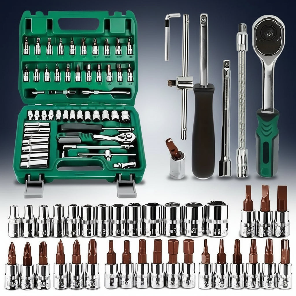 46/53Pcs 1/4 Inch Drive Socket Ratchet Wrench Set, with Bit Socket Set Metric and Extension Bar for Auto Repairing and Household, with Storage Case,Gift for Man,Husband,Springtok Tool Box Hardware