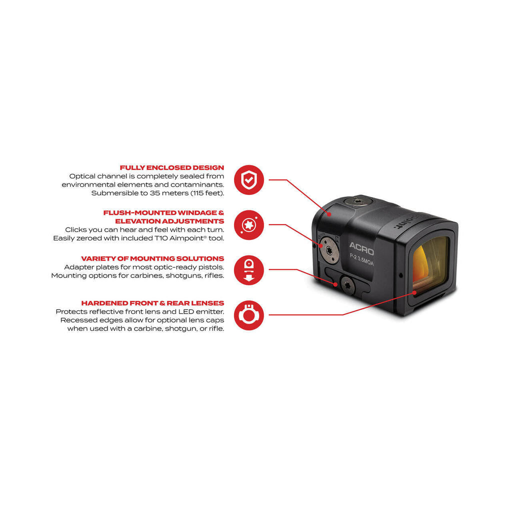 Aimpoint Acro P2 | Red Dot Reflex Sight  w/ Fully Enclosed Body & 5 Year Battery Life