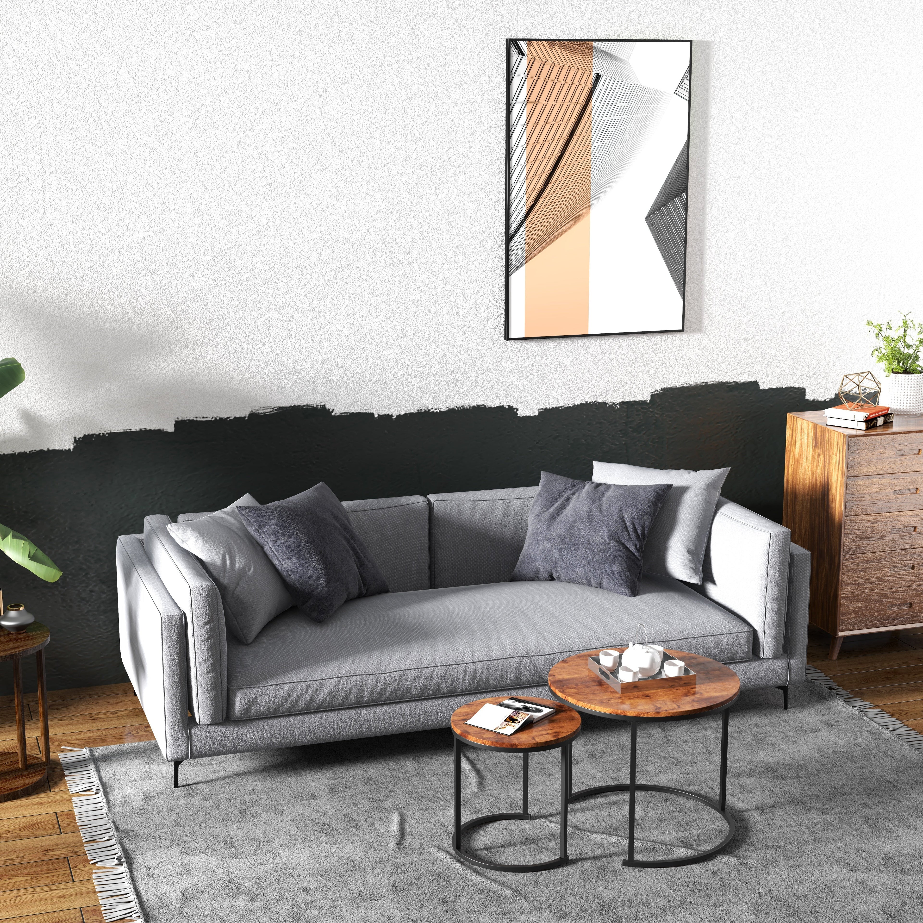 Set of 2 Modern Round Stacking Nesting Coffee Tables for Living Room