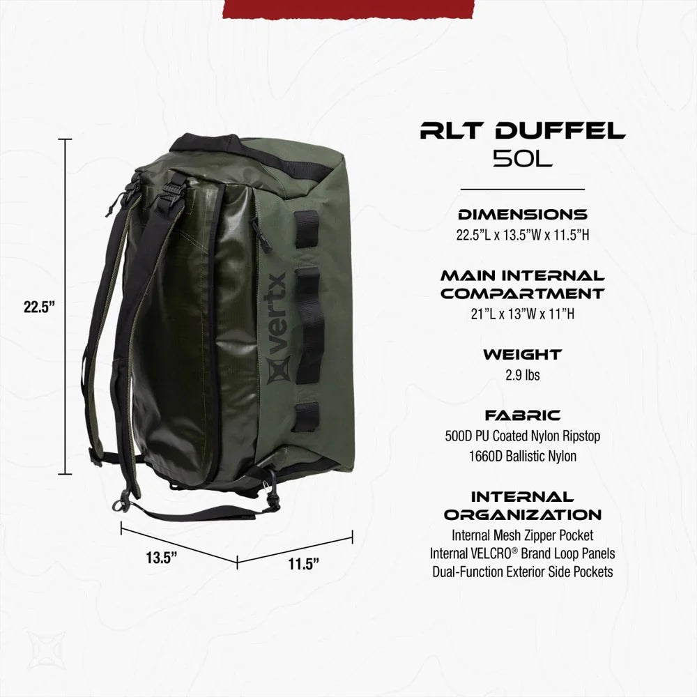 Vertx RLT 50L Duffel Bag | Haul 50L at 2.9 lbs & Repel Water | Built for Rugged Terrain