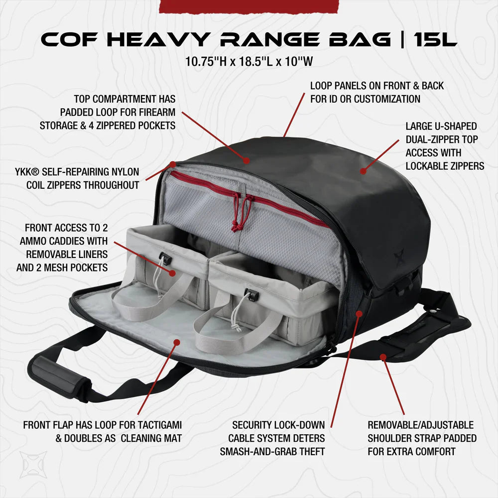 Vertx COF Heavy Range Bag | Integrated Security Cable | Fits 17" Handguns & 15L Capacity