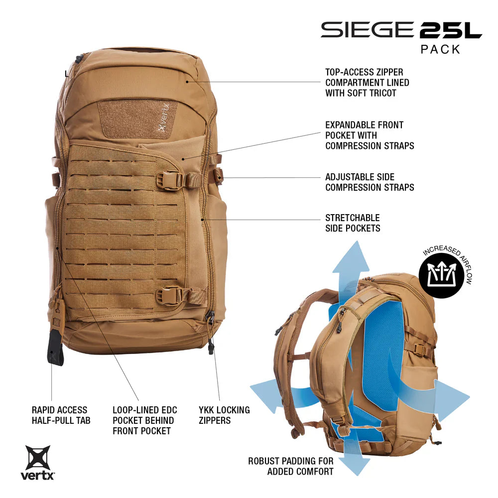 Vertx Siege 25L | Rapid Access CCW & Expandable Helmet Storage | Mission-Ready