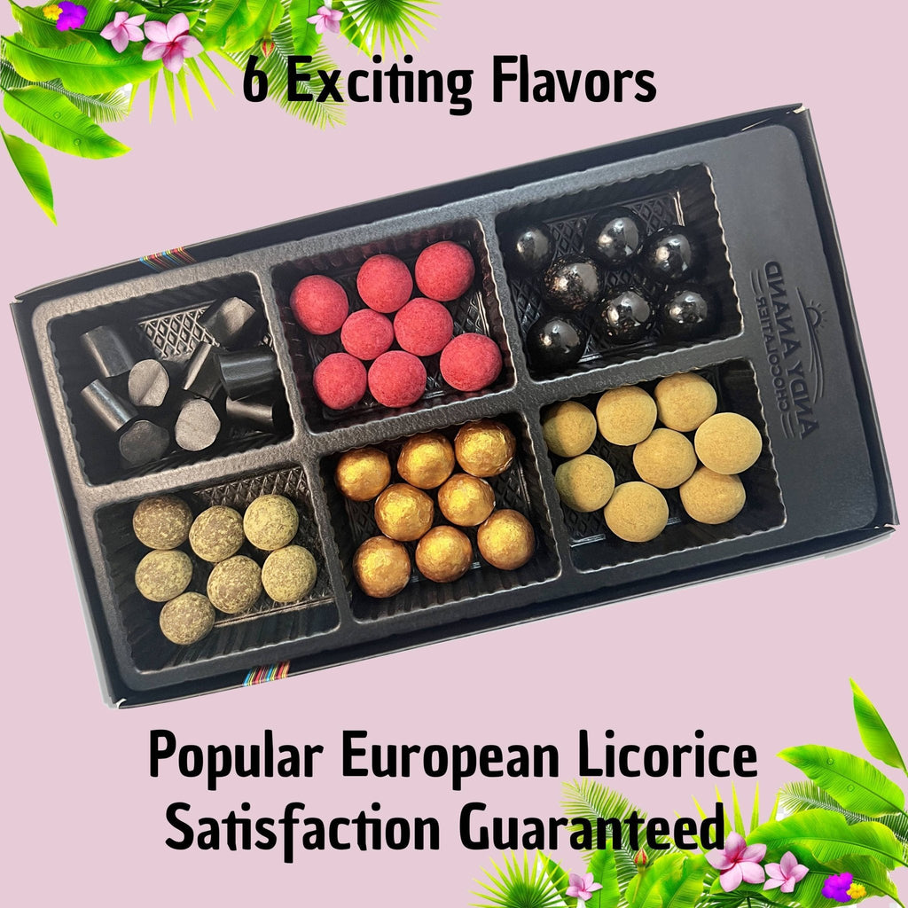 Andy Anand Chocolate Covered Gourmet Licorice, 6 Flavors, 10.5 oz – Made in Denmark, European Collection, Birthday & Holiday Gift Box