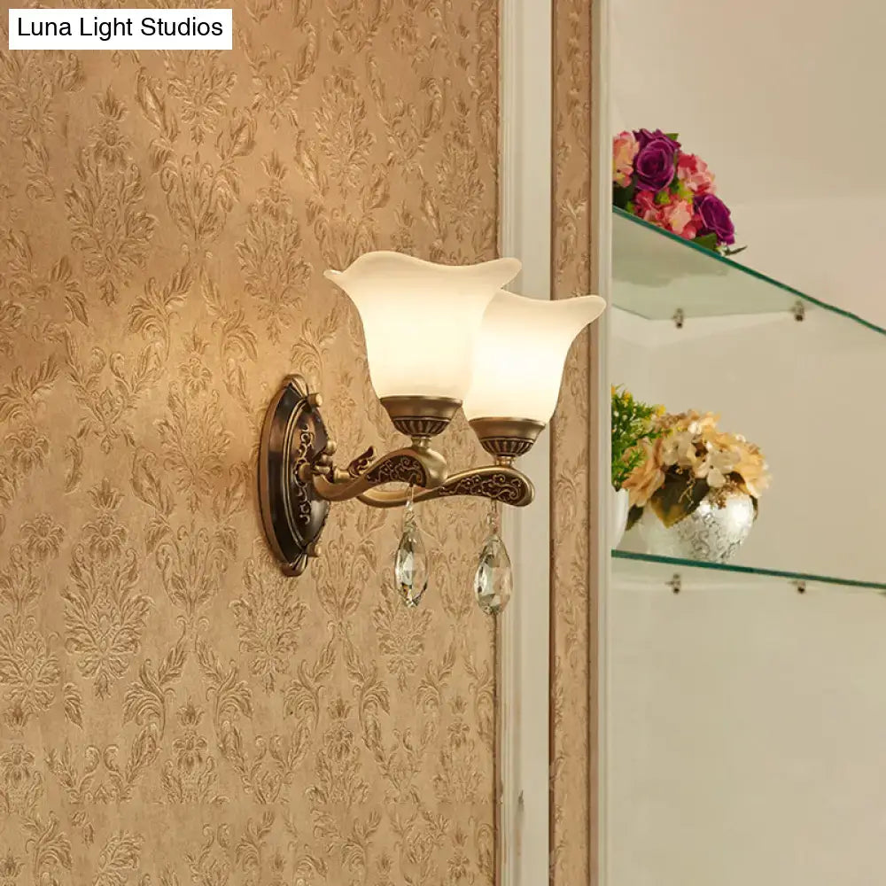Antique brass crystal drop wall lamp bedroom sconce with e12 e14 base
