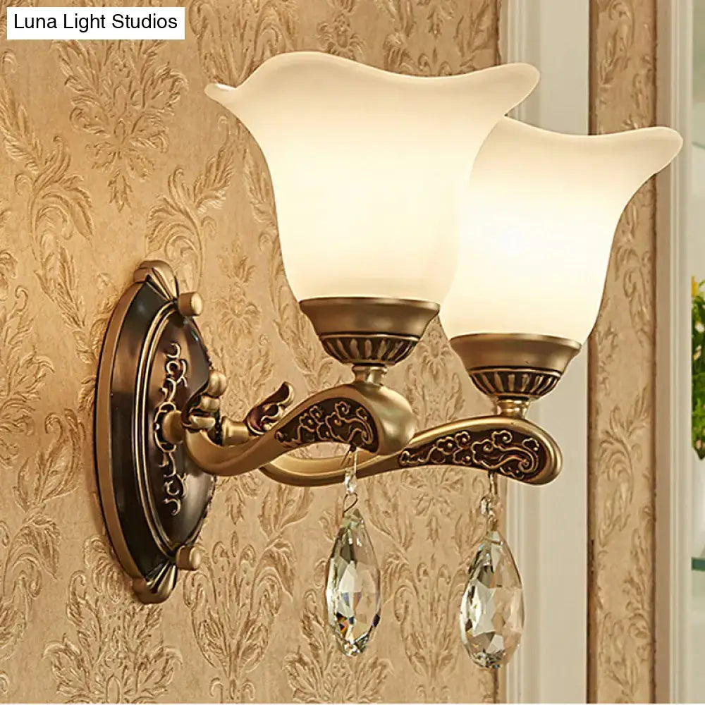 Antique brass crystal drop wall lamp bedroom sconce with e12 e14 base