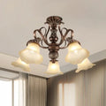 Antique bronze semi flush light with opal glass for living room