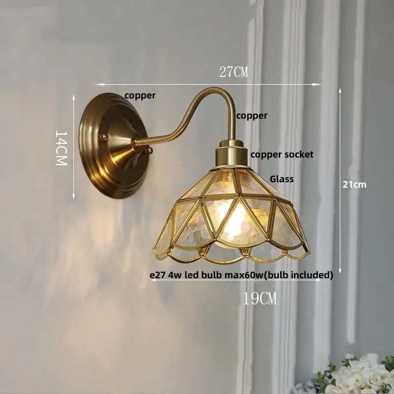 Antique teal glass and brass wall light fixture bedroom sconce