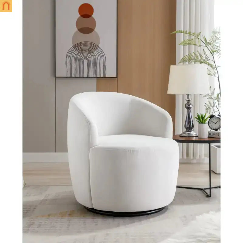 Accent Chair Barrel Swivel Velvet White 360 Degree 250 lb 25in