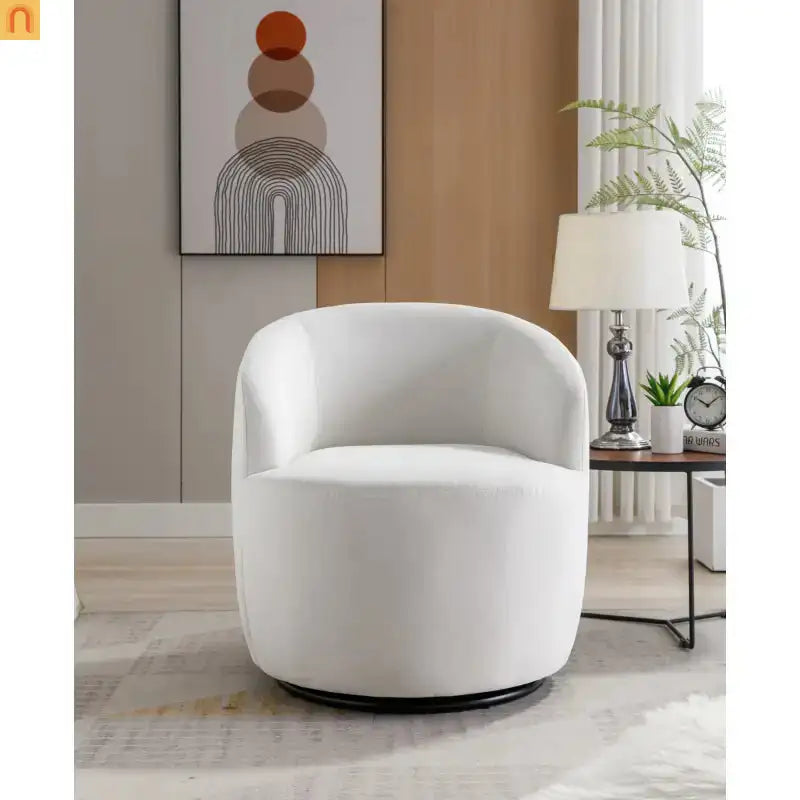 Accent Chair Barrel Swivel Velvet White 360 Degree 250 lb 25in