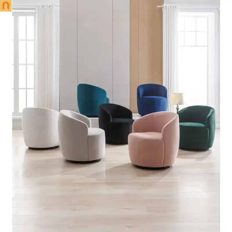Accent Chair Barrel Swivel Velvet White 360 Degree 250 lb 25in