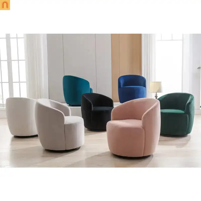 Accent Chair Barrel Swivel Velvet White 360 Degree 250 lb 25in