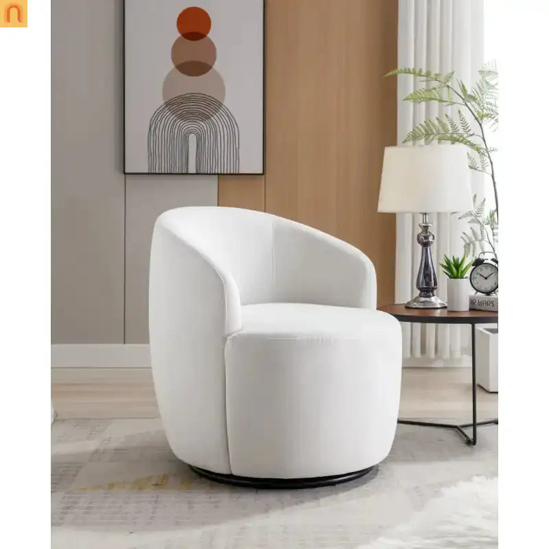 Accent Chair Barrel Swivel Velvet White 360 Degree 250 lb 25in
