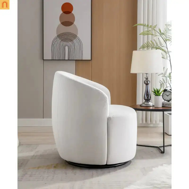 Accent Chair Barrel Swivel Velvet White 360 Degree 250 lb 25in