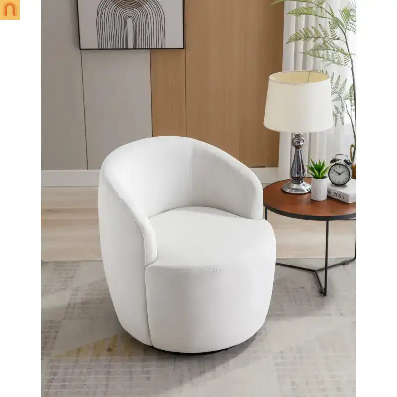 Accent Chair Barrel Swivel Velvet White 360 Degree 250 lb 25in